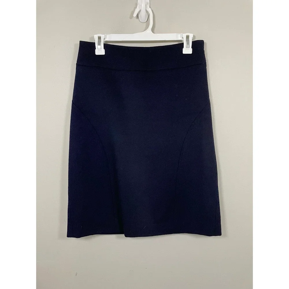 Tory Burch Navy Blue Wool Short Pencil Skirt Size 2 Designer Quiet Luxury Career